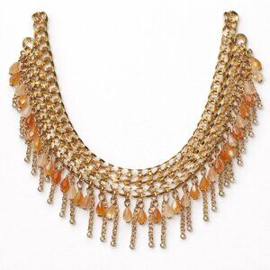 Vintage Gold-Tone Waterfall Necklace with Amber Beads on 15" Chain Boho Retro